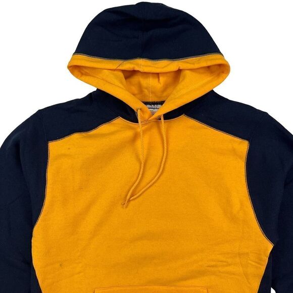 New Champion Men US S Navy Blue Orange Double Dry Eco Colorblocked Fleece Hoody - Picture 7 of 10